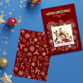 シンプル エレガント ファミリー 1 フォト フレーム ダーク レッド シーズンカード