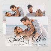 シンプル エレガント フォト ウェディング 3 フォト セーブザデート (正面/裏面)