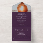 シンプル エレガント フォト ウェディング RSVP パープル オールインワン招待状 (内側)