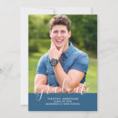 シンプル エレガント フォト 卒業証書 縦 | 青 招待状 (正面)