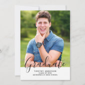 シンプル エレガント フォト 卒業 縦 | 白 招待状 (正面)