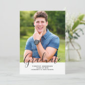 シンプル エレガント フォト 卒業 縦 | 白 招待状 (スタンド正面)