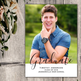 シンプル エレガント フォト 卒業 縦 | 白 招待状