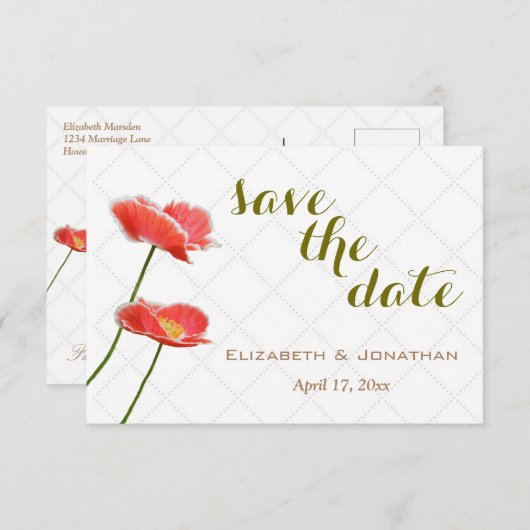 シンプル エレガント フラワーポピー セーブ・ザ・デート 招待状 (正面/裏面)