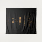 シンプル エレガント ブラック ウェルカム スクリプト ウェディング タペストリー (正面(横))