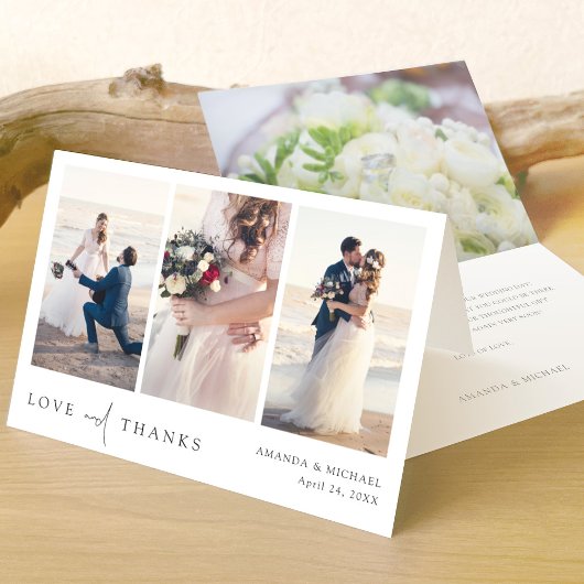 シンプル エレガント ブラック テキスト フォト コラージュ ウェディング サンキューカード