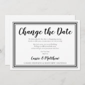 シンプル エレガント ブラック＆ホワイト ウェディング 変更日 招待状 (正面/裏面)