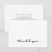シンプル エレガント ブラック ホワイト スクリプト ハート サンクス サンキューカード (正面/裏面)