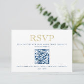 シンプル エレガント, ブルー ゴールド QR コード レスポンス カード (スタンド正面)