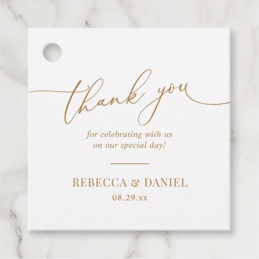 シンプル エレガント ホワイト ゴールド スクリプト ありがとうございます フェイバータグ (正面)