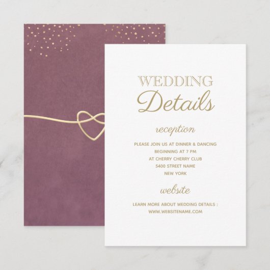 シンプル エレガント ホワイト ゴールド 結婚情報カード 招待状 (正面/裏面)