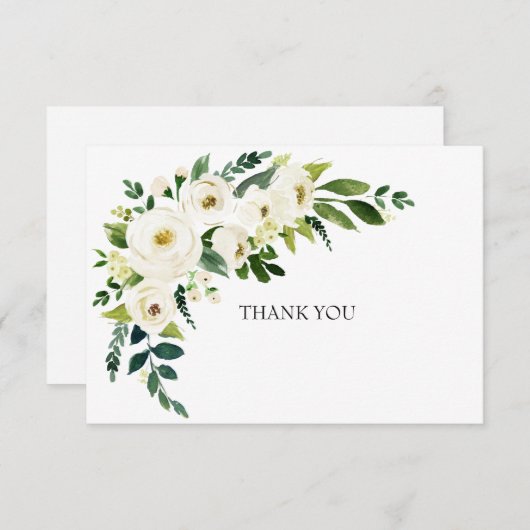 シンプル エレガント ホワイト フローラル 家族 死亡 お礼 サンキューカード (正面/裏面)