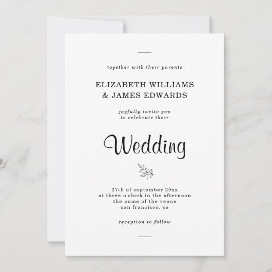シンプル エレガント ミニマル ウェディング 招待状 (正面)