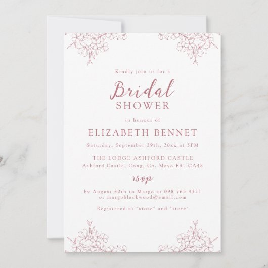 シンプル エレガント ミニマル ピンク 桜 ブライダル 招待状 (正面)