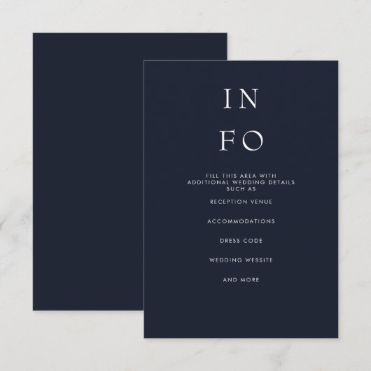 シンプル エレガント ミニマル モダン ネイビー ウェディング エンクロージャーカード (正面/裏面)