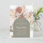 シンプル エレガント モスグリーン アーチ フラワー パンパス ボヘミア 招待状 (スタンド正面)