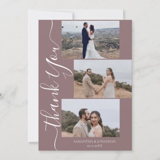 シンプル エレガント モダン スクリプト 6枚 写真 結婚式 ありがとう サンキューカード (正面)