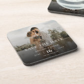 シンプル エレガント モダン フォト ウェディング セーブ ザ デート コースター (左側)