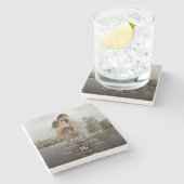 シンプル エレガント モダン フォト ウェディング セーブ ザ デート ストーンコースター (横)