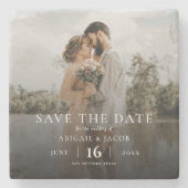 シンプル エレガント モダン フォト ウェディング セーブ ザ デート ストーンコースター (正面)