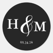 シンプル エレガント モダン モノグラム ウェディング ラウンドシール (正面)