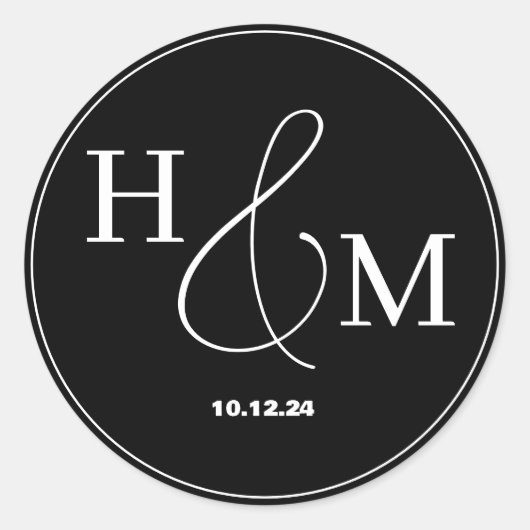 シンプル エレガント モダン モノグラム ウェディング ラウンドシール (正面)