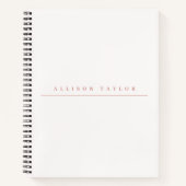 シンプル エレガント ライトピンク オーダーネーム ホワイト ノートブック (正面)