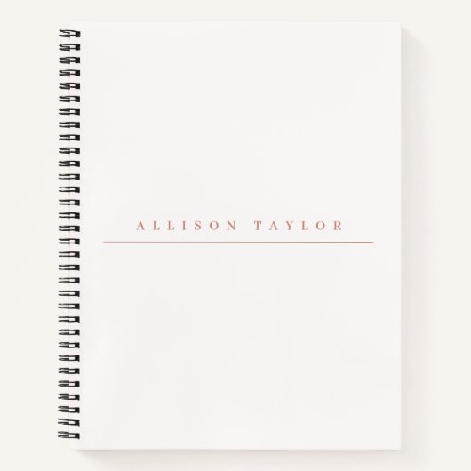 シンプル エレガント ライトピンク オーダーメイド 名前 ホワイト ノートブック (正面)