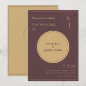 シンプル エレガント ラグジュアリー パープル ゴールド ウェディング 招待状 (正面/裏面)