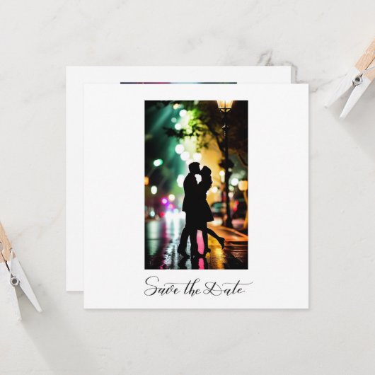 シンプル エレガント ロマンチック テキスト フォト ブラック スクリプト 招待状 (正面/裏面インサイチュ)