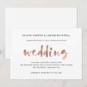 シンプル エレガント 偽ローズゴールド 結婚式 招待状 (正面/裏面)