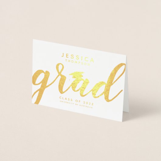 シンプル エレガント 卒業 記念 ゴールド フォイル グリーティング カード (正面)