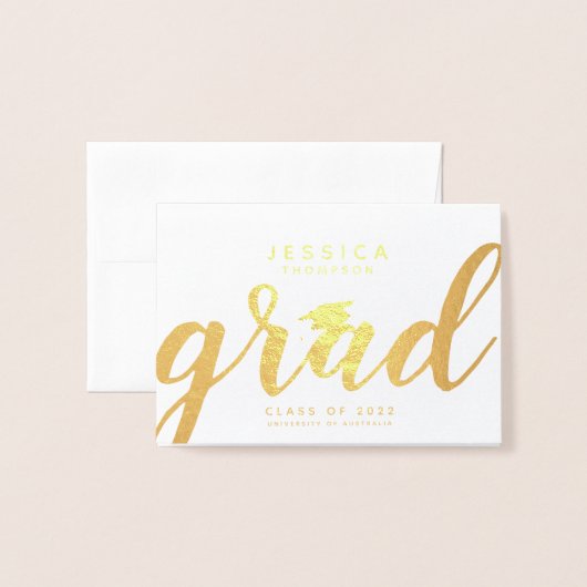 シンプル エレガント 卒業 記念 ゴールド フォイル グリーティング カード (封筒付き正面)