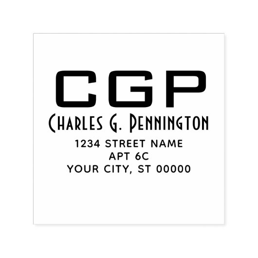 シンプル エレガント 名前 返信先住所 大きなイニシャル セルフインキングスタンプ (デザイン)