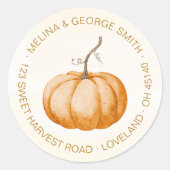 シンプル エレガント 水彩の かぼちゃの 返送先住所 ラウンドシール (正面)