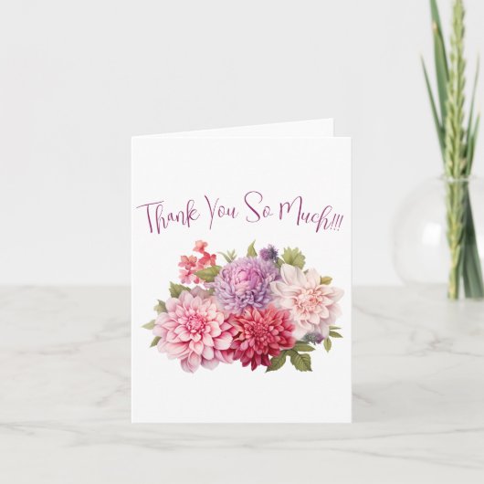 シンプル エレガント 水彩 花 サンキューカード (正面)