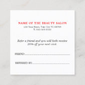 シンプル エレガント 白 赤 紹介カード 美容 (裏面)