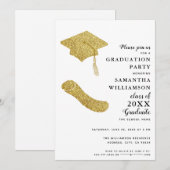 シンプル エレガント 白 黒 ゴールド 卒業パーティー 招待状 (正面/裏面)