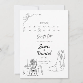 シンプル エレガント 結婚式 招待状 日時告知カード