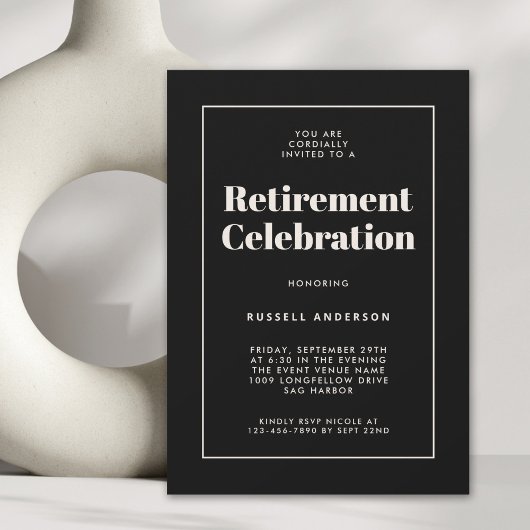 シンプル エレガント 退職パーティー ブラック 招待状