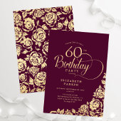 シンプル エレガント 60歳の誕生日 バーガンディ ゴールド 招待状