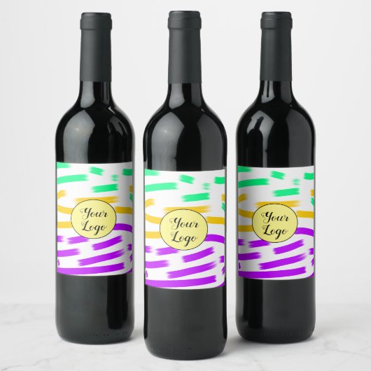 シンプル カスタム イエロー ブルー 水彩画 ロゴ ミニ ワインラベル (ボトル)