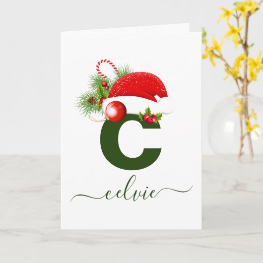 シンプル カスタム 個人用モノグラム クリスマス カード (黄色い花)