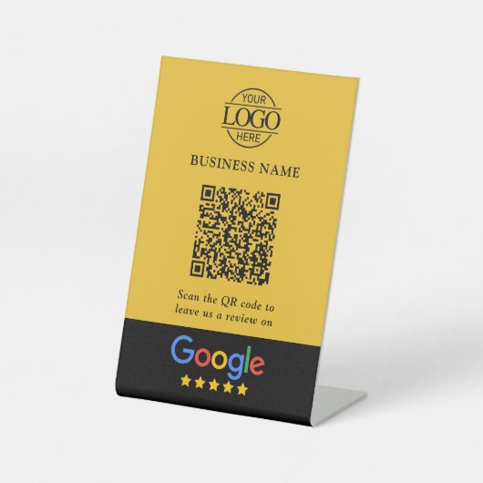 シンプル カスタム Google レビュー QR コード ビジネス ロゴ 台座サイン (正面)