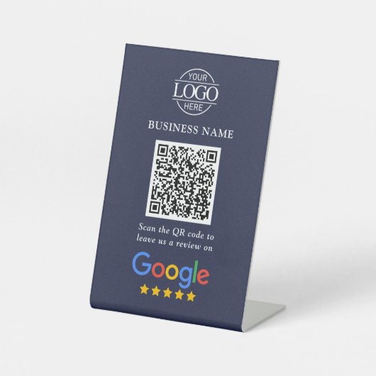 シンプル カスタム Google レビュー QR コード ビジネス ロゴ 台座サイン (正面)