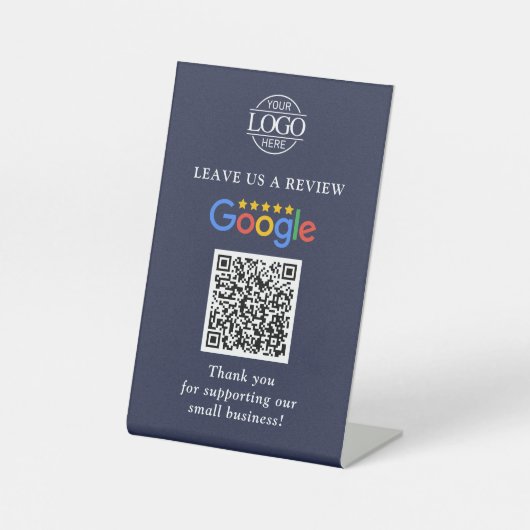 シンプル カスタム Google レビュー QR コード ビジネス ロゴ 台座サイン (正面)