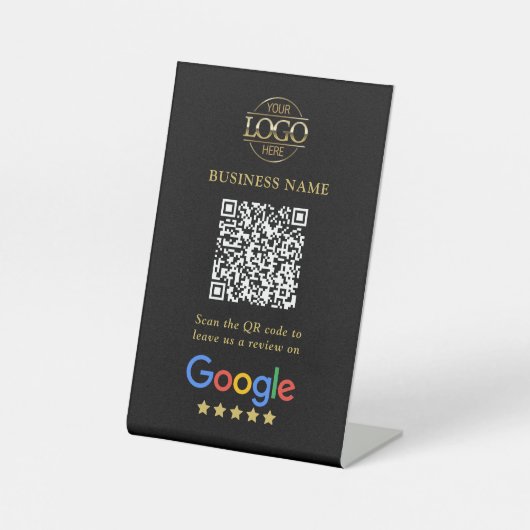 シンプル カスタム Google レビュー QR コード ビジネス ロゴ 台座サイン (正面)