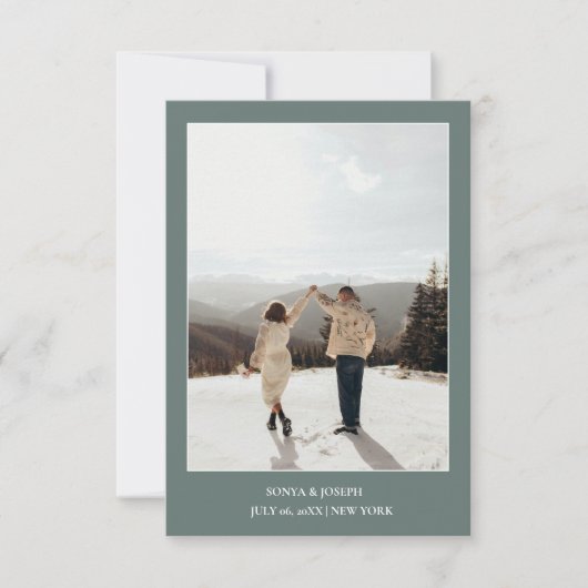 シンプル カラー エレガント テキストと写真 保存 日付 セーブザデート (正面)