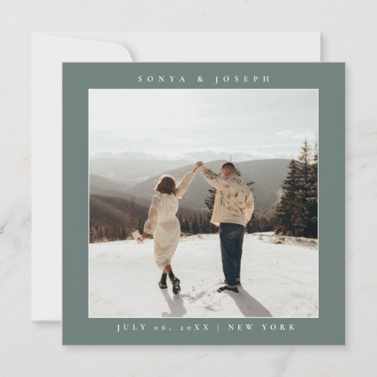 シンプル カラー エレガント テキストと写真 保存 日付 セーブザデート (正面)