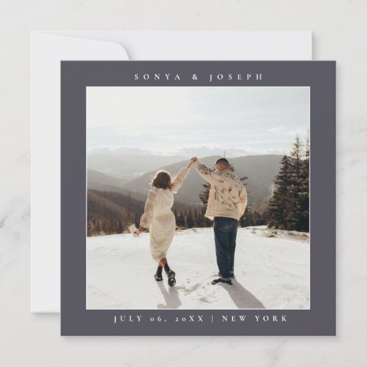 シンプル カラー エレガント テキストと写真 保存 日付 セーブザデート (正面)